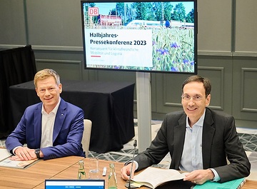 Halbjahres-Bilanzpressekonferenz 2023 mit Dr. Richard Lutz, Vorstandsvorsitzender Deutsche Bahn AG (CEO) und Dr. Levin Holle - Vorstand Finanzen und Logistik (CFO)